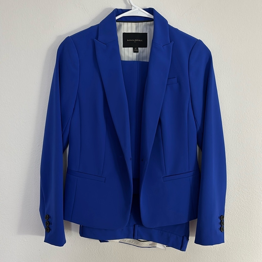 Banana Republic Cobalt Blue Suit Set Blazer Ryan Pants 2 Pc 0P/2P